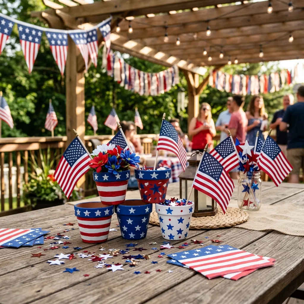 Mini patriotic clay pots used as party decor